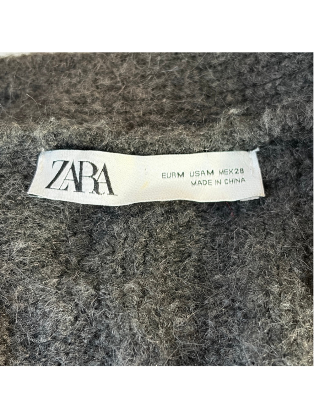 ZARA Patchwork Cardigan Sweater Women’s Medium Gray White Brown Buttons V-Neck - Picture 9 of 13